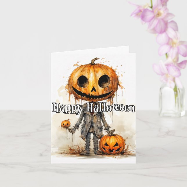 Spooktacular Halloween Pumpkin Scarecrow Art Card (Orchid)