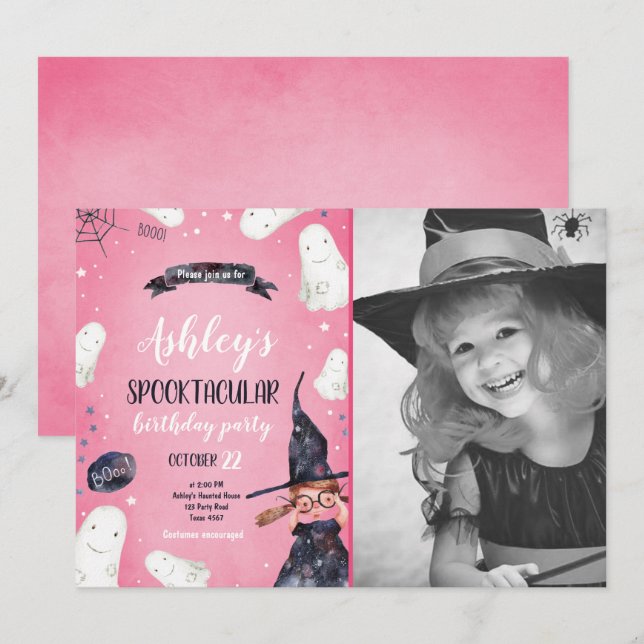 Spooktacular Halloween Witch Hat Ghost Birthday Invitation (Front/Back)