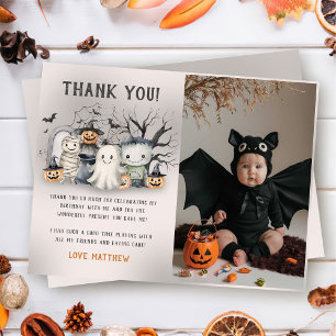 Spooktacular Kids Halloween Birthday Photo Thank You Card