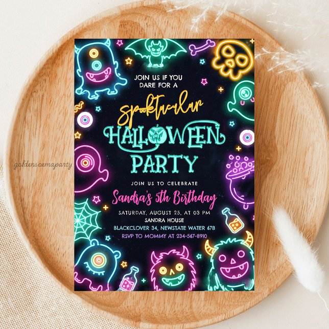 Spooktacular Neon Halloween Invitation Anniversair (Halloween birthday invitation, neon Halloween invite)