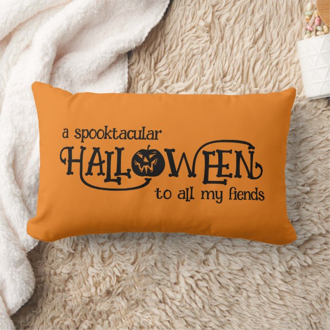 Spooktacular Orange Halloween Jack-o-Lantern Lumbar Pillow (Blanket)