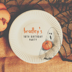 Spooktacular Party Halloween Ghost Boy Birthday Paper Plate