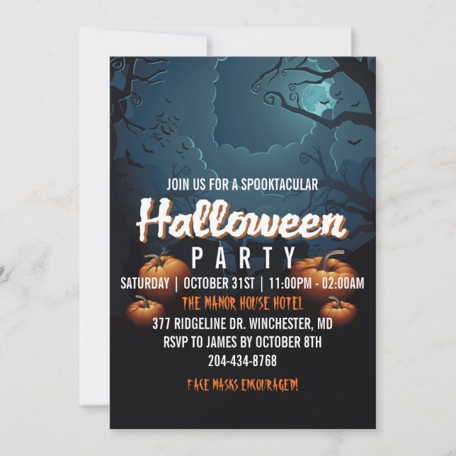 Spooktacular Scary Forest Pumpkins Halloween Party Invitation (Front)