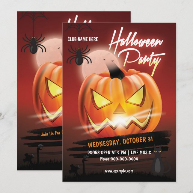 Spooktacular Scary Pumpkin Halloween Party Invitation (Front/Back)