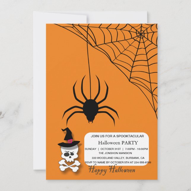 Spooktacular Spider Skull Halloween Party Invitation (Front)