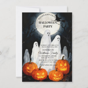 Spooktacular Spooky Ghost Pumpkin Halloween Party Invitation
