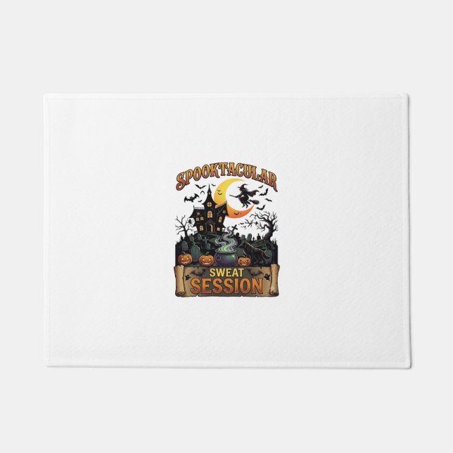 Spooktacular Sweat Session Haunted House Witch Cau Doormat (Front)