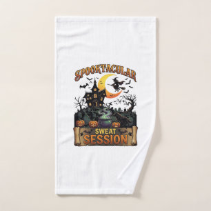 Spooktacular Sweat Session Haunted House Witch Cau Hand Towel