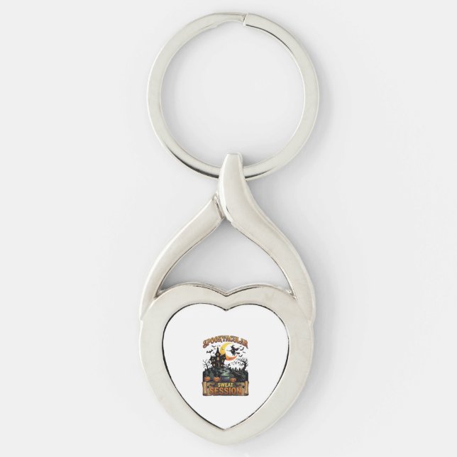 Spooktacular Sweat Session Haunted House Witch Cau Keychain (Front)