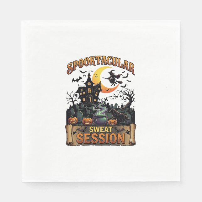 Spooktacular Sweat Session Haunted House Witch Cau Napkin (Front)