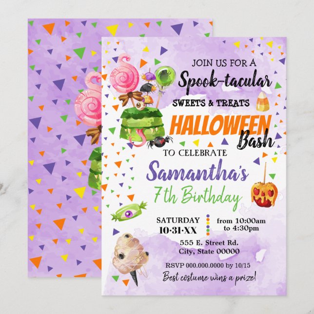 Spooktacular sweets and treat halloween birthday invitation (Front/Back)