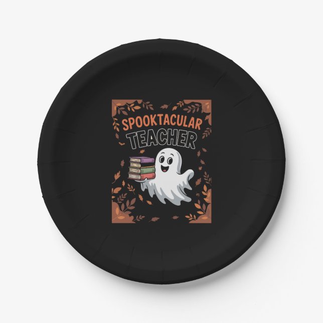 Spooktacular Teacher Halloween T-shirt Paper Plate (Front)