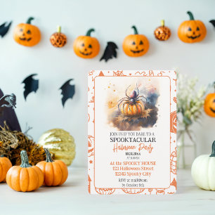 Spooktacular Watercolor Spider Halloween Party  Invitation