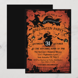 Spooktacular Witch and Bats Halloween Invitation