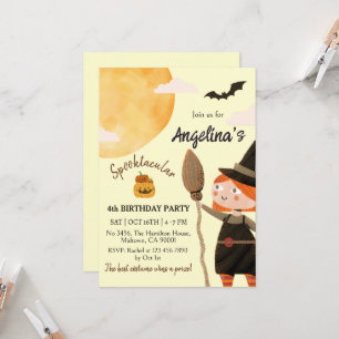 Spooktacular Witch Halloween 4th Birthday Party Invitation