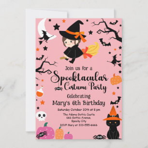 Spooktacular Witch Pink Halloween Birthday Party Invitation