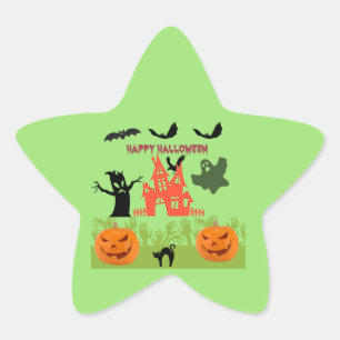 Spooktastic Halloween Menancing Tree Eerie Pumpkin Star Sticker