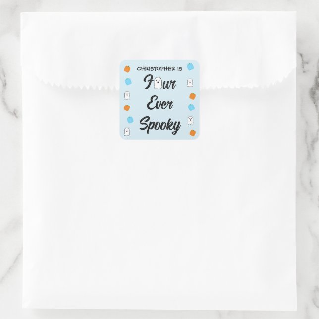 Spooky 4th Birthday Square Sticker (Bag)