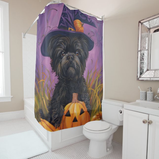 Spooky Affenpinscher Halloween Witch and Pumpkin (In Situ)