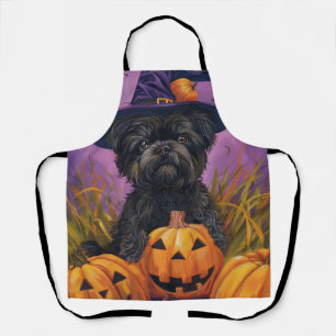 Spooky Affenpinscher Halloween Witch and Pumpkin Apron