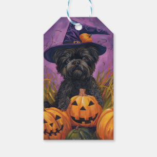 Spooky Affenpinscher Halloween Witch and Pumpkin Gift Tags