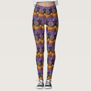 Spooky Affenpinscher Halloween Witch and Pumpkin Leggings