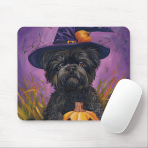 Spooky Affenpinscher Halloween Witch and Pumpkin Mouse Pad