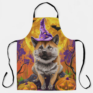  Spooky Akita Halloween Witch and Pumpkin  Apron