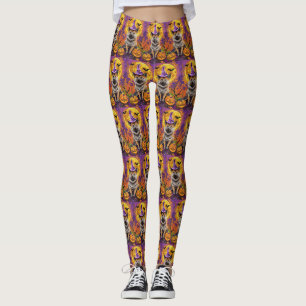  Spooky Akita Halloween Witch and Pumpkin  Leggings