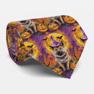  Spooky Akita Halloween Witch and Pumpkin  Tie