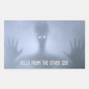 Spooky Alien in Fog Hello from the Other Side Sticker