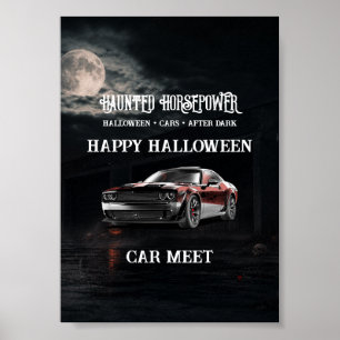 Spooky American Muscle Car Halloween Party Poster