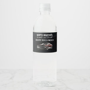Spooky American Muscle Car Halloween Party Water Bottle Label