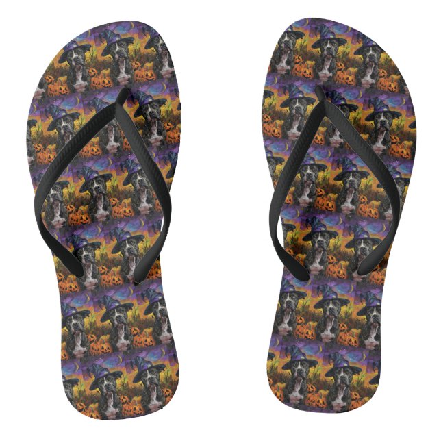 Spooky American Staffordshire Halloween Pumpkin Flip Flops (Footbed)