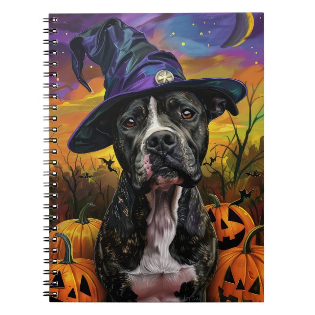 Spooky American Staffordshire Halloween Pumpkin Notebook (Front)