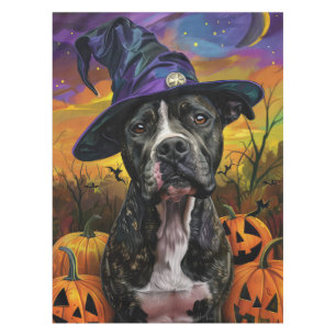 Spooky American Staffordshire Halloween Pumpkin Tablecloth
