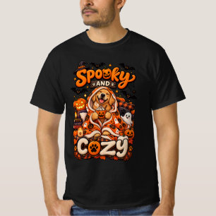 Spooky And Cozy Golden Retriever Fall Halloween Pu T-Shirt