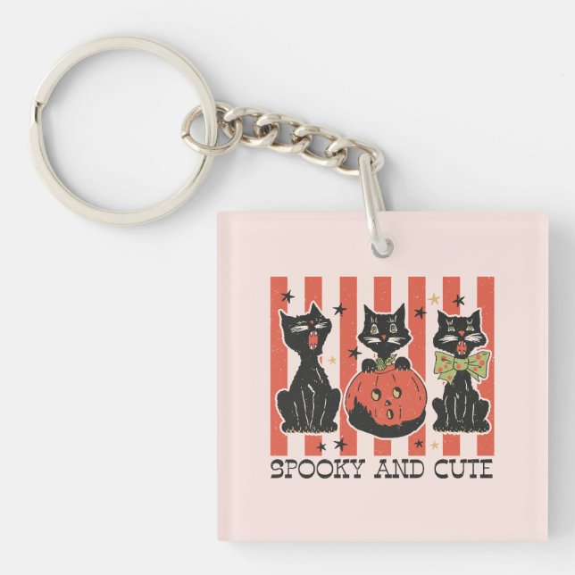 Spooky and Cute - Black Cat and Pumpkin Keychain (Front)