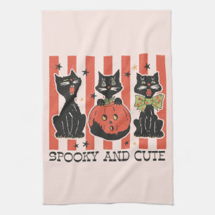 Spooky and Cute - Black Cat and Pumpkin Kitchen Towel