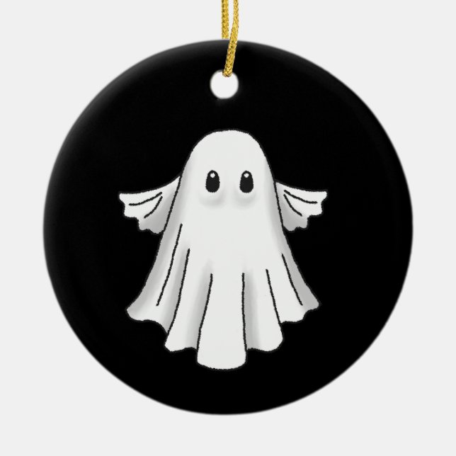Spooky and Cute Halloween Ghost Ceramic Ornament (Front)