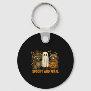 Spooky And Feral Cute Ghost Racoon Halloween Costu Keychain