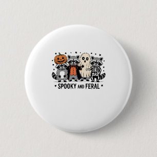Spooky and Feral Funny Halloween Raccoon 2 Inch Round Button