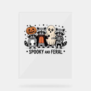 Spooky and Feral Funny Halloween Raccoon Acrylic Sign