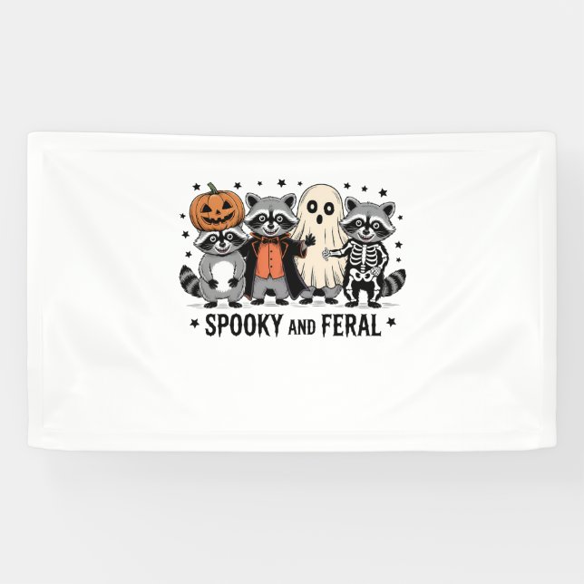 Spooky and Feral Funny Halloween Raccoon Banner (Horizontal)