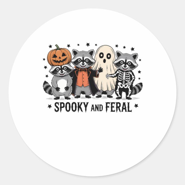 Spooky and Feral Funny Halloween Raccoon Classic Round Sticker (Front)