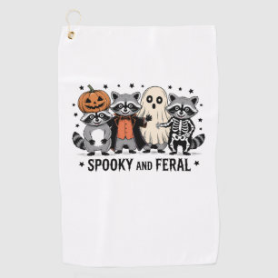 Spooky and Feral Funny Halloween Raccoon Golf Towel