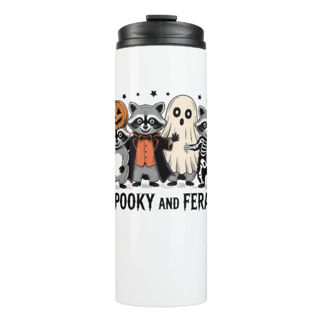 Spooky and Feral Funny Halloween Raccoon Thermal Tumbler (Front)