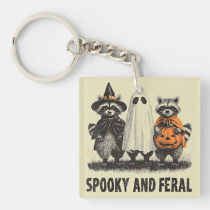 Spooky And Feral Halloween Cute Ghost Raccoon Keychain
