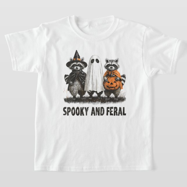 Spooky And Feral Halloween Cute Ghost Raccoon T-Shirt (Laydown)