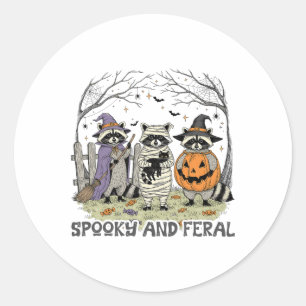 Spooky And Feral Halloween Cute Ghost Raccoon Tric Classic Round Sticker